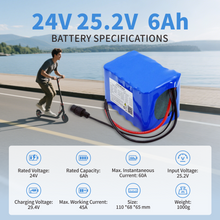 18650 Akku 24V 25.2V 6Ah 6S3P 6000mAh Elektrofahrrad Moped Elektro Li Ionen Akku mit BMS Schutz