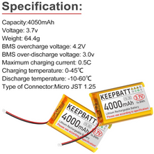 3.7V 4000mAh 124065 LiPo-Akku Wiederaufladbar 1S 3C Mit PCB Micro JST 1.25-Stecker Für Arduino ESP32-Entwicklungsboard