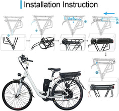 36V 17.5Ah Lithium-Ionen-E-Bike-Akku 20A BMS Mit schwarzem V-Bremsbügel Für 250W 350W 500W E-Bike