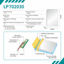 702030 Lipo 3,7V 380mAh wiederaufladbarer Lithium-Polymer-Akku für GPS