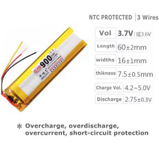 3,7 V mit NTC Schutz /Dreiadrige 900mAh 701658 Polymer Lithiumbatterie