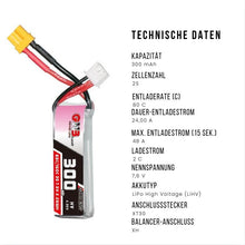 2Stk 7.6V 300mah Ersatz-Akku für Multiplex Roxxy HV LiPo – 7,6V 300mAh 2S 80C XT30