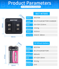 9V wiederauf lad bares LI-Ionen-Lithium-Ladegerät plus 9V 800mAh Batterie-Kits BESTON 2 Bay Smart