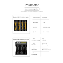 4 × 1,5 V 3500 mWh Langlebige USB-wiederaufladbare Doppel-A-Li-Ionen-Batterien Beston Lithium-Batteriezelle