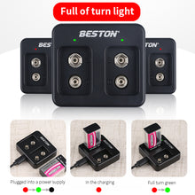 9V wiederauf lad bares LI-Ionen-Lithium-Ladegerät plus 9V 800mAh Batterie-Kits BESTON 2 Bay Smart