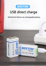 9V 650mAh BESTON Hochwertiger USB-Li-Ionen-Lithium-Akku für Multimeter und elektronische Instrumente