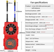 Daly smart bms Li-ion 13S 48V 120A with Fan bluetooth 50 120 209