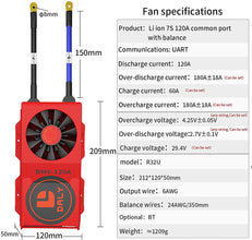Daly smart bms Li-ion 7S 24V 120A bluetooth with Fan 50120209