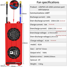 Daly smart bms Lifepo4 12S 36V 100A with Fan  bluetooth 33 65 184