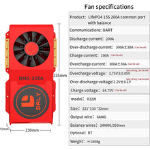 Daly smart bms Lifepo 15S 48V 200A FAN  bluetooth BMS board 52 130 235