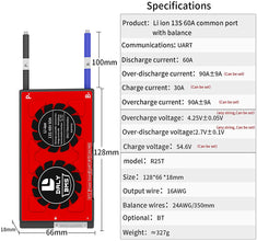 Daly smart bms Li-ion 13S 48V 60A mit bluetooth 18 66 128