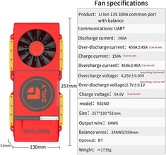 Daly smart bms Li-ion 13S 48V 300A with Fan bluetooth 52 130 257