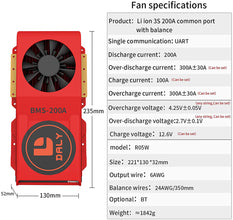 Daly smart bms Lion 3S 12V 200A FAN  bluetooth BMS  boardithium battery protection Board 52130235