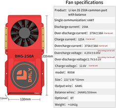 Daly smart bms Lion 3S 12V 250A FAN  bluetooth BMS  boardithium battery protection Board 52130235