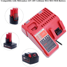 Ersatz für Milwaukee M12 M18 Akkuladegerät 48-59-1812, kompatibel mit Milwaukee 12V-18V M18 Akku 48-11-1852 48-11-1850 M12 48-11-2460