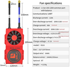 Daly smart bms Lifepo4 Li-ion 16S 48V 60V 120A FAN bluetooth BMS board  50 120 209