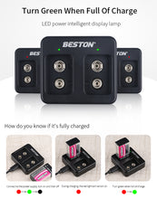 9V wiederauf lad bares LI-Ionen-Lithium-Ladegerät plus 9V 800mAh Batterie-Kits BESTON 2 Bay Smart