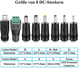 PChero 24W Universal Steckernetzteil mit 8 Abnehmbar DC Stecker für 3V-12V Haus Elektronik und USB-Geräte - 2000mA Max