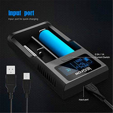 iEGrow 18650 Akkuladegerät, LCD Akkuladegerät mit USB Anschluss, 3,7 V Lithium Ionen Akkus, 2 Steckplätze