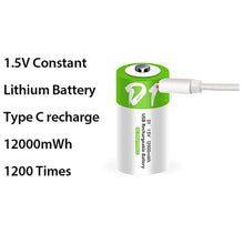 2 Stück Wiederaufladbarer USB D Lithium Ionen Akku, 1,5 V, 12000 mWh, wiederaufladbarer D Akku, 4 Stunden Schnellladung, konstanter