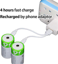 2 Stück Wiederaufladbarer USB D Lithium Ionen Akku, 1,5 V, 12000 mWh, wiederaufladbarer D Akku, 4 Stunden Schnellladung, konstanter