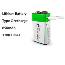2 Stück Wiederaufladbarer USB 9 V Lithium Ionen Akku, hohe Kapazität, 650 mAh, wiederaufladbarer 9 V Akku, 1,5 H Schnellladung