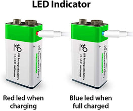 2 Stück Wiederaufladbarer USB 9 V Lithium Ionen Akku, hohe Kapazität, 650 mAh, wiederaufladbarer 9 V Akku, 1,5 H Schnellladung