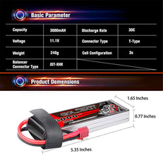 RC Batterie 3000 mAh 11.1 V 3S 30C LiPo Akku Pack mit Dean T Stecker für Flugzeug Modellbau FPV Drone Apex usw.