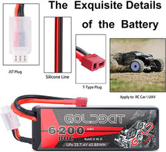 2 Packs RC Akku 6200 mAh Lipo Akku Lipo Batterie 80C 2S 7,4V mit Female T-Stecker Batterie Ersatzakku für RC Auto Flugzeug Helikopter