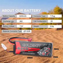 2 Packs RC Akku 6200 mAh Lipo Akku Lipo Batterie 80C 2S 7,4V mit Female T-Stecker Batterie Ersatzakku für RC Auto Flugzeug Helikopter