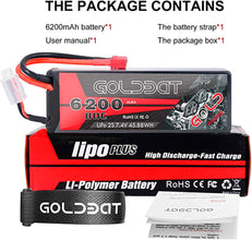 2 Packs RC Akku 6200 mAh Lipo Akku Lipo Batterie 80C 2S 7,4V mit Female T-Stecker Batterie Ersatzakku für RC Auto Flugzeug Helikopter