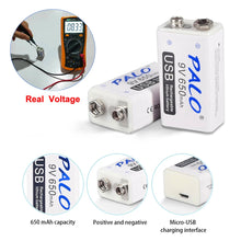 650mAh Micro USB 6F22 9V Lithium-Ionen-Lithium-Batterie für ferngesteuertes Hubschraubermodell-Mikrofonspielzeug