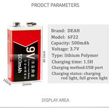 14450 500mAh 9V USB Lithium-Ionen-Polymer-Akku für drahtloses Multimeter-Mikrofon-Headset-Massagegerät